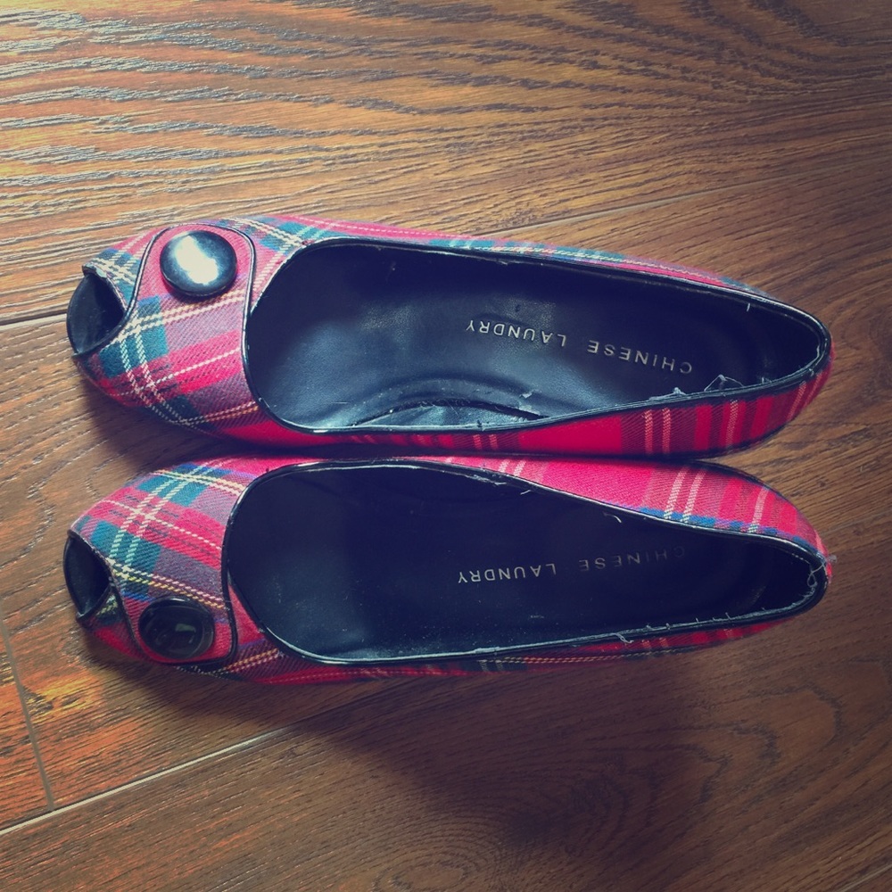 Chinese Laundry Plaid-Button Heels